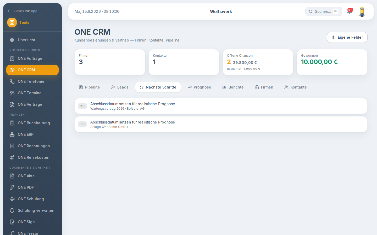 Nächste Schritte in crm