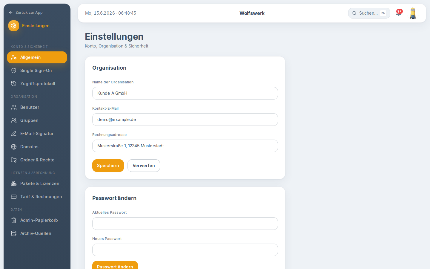 Übersicht der E-Mail-Verschlüsselung mit Zertifikatsstatus und Optionen