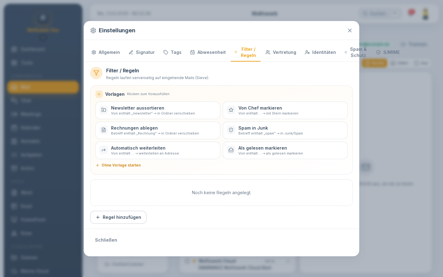 Einstellungen: Filter / Regeln in mail