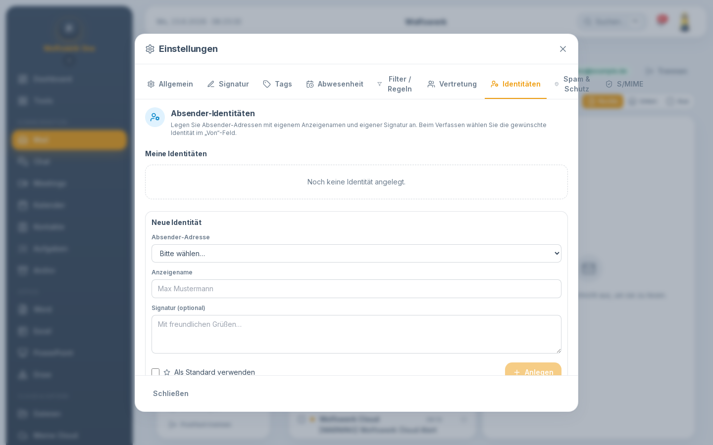 Einstellungen: Identitäten in mail