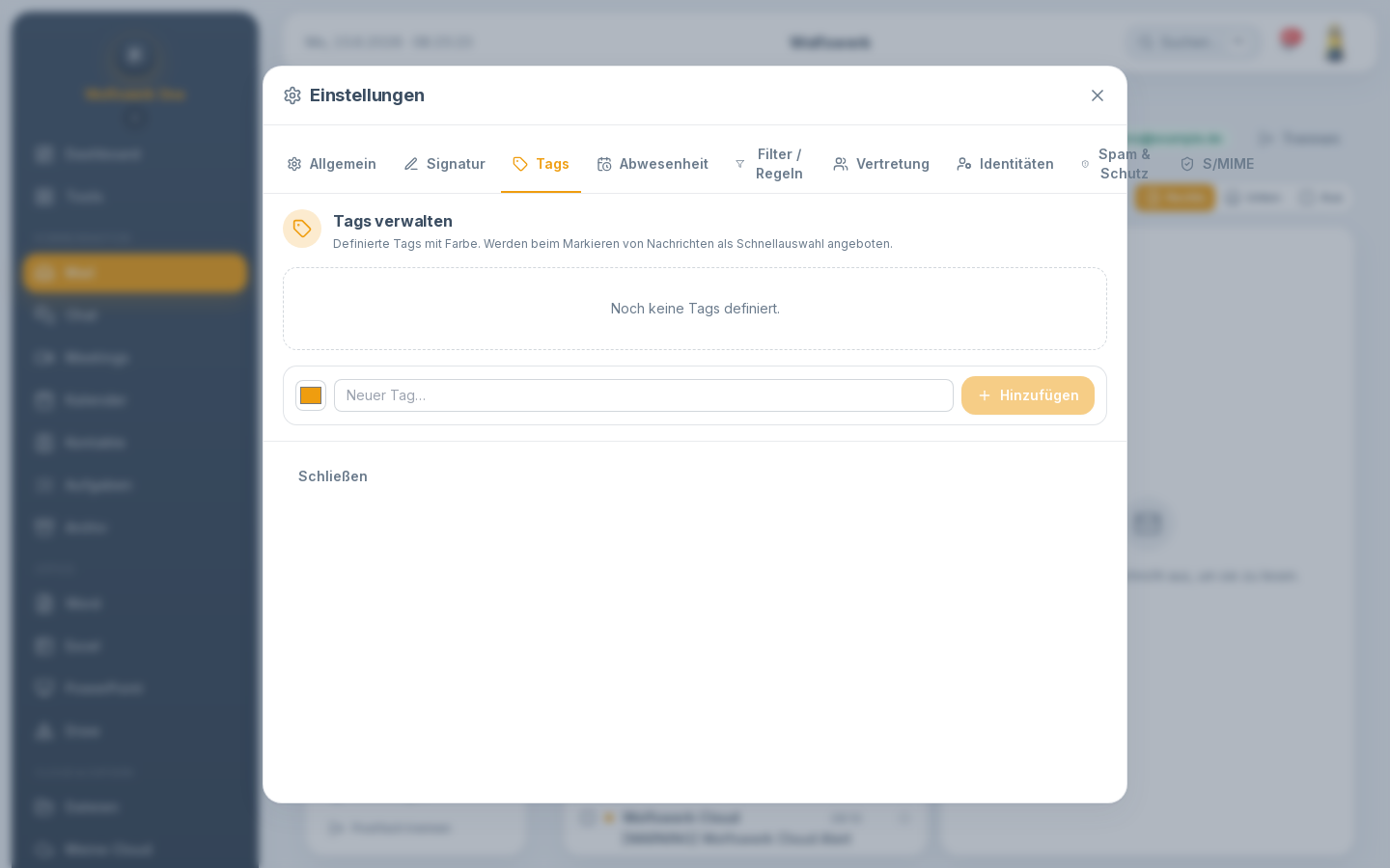 Einstellungen: Tags in mail