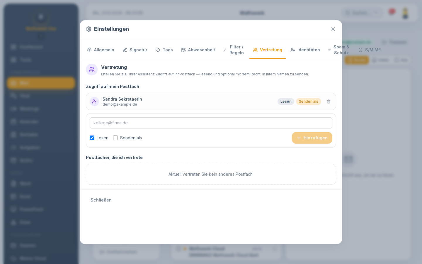 Einstellungen: Vertretung in mail