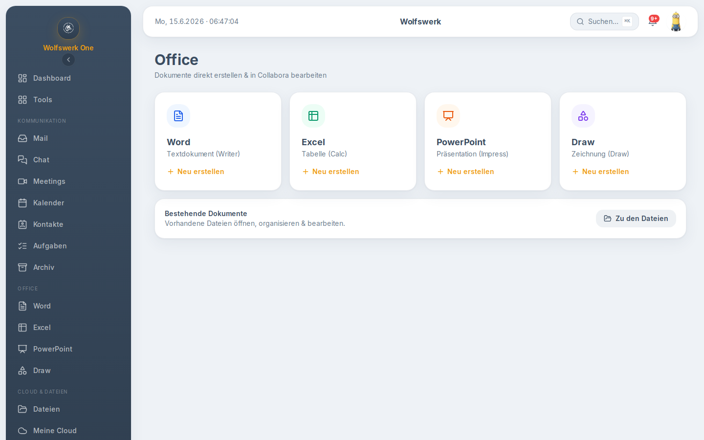 Übersicht des Office-Editors im Portal