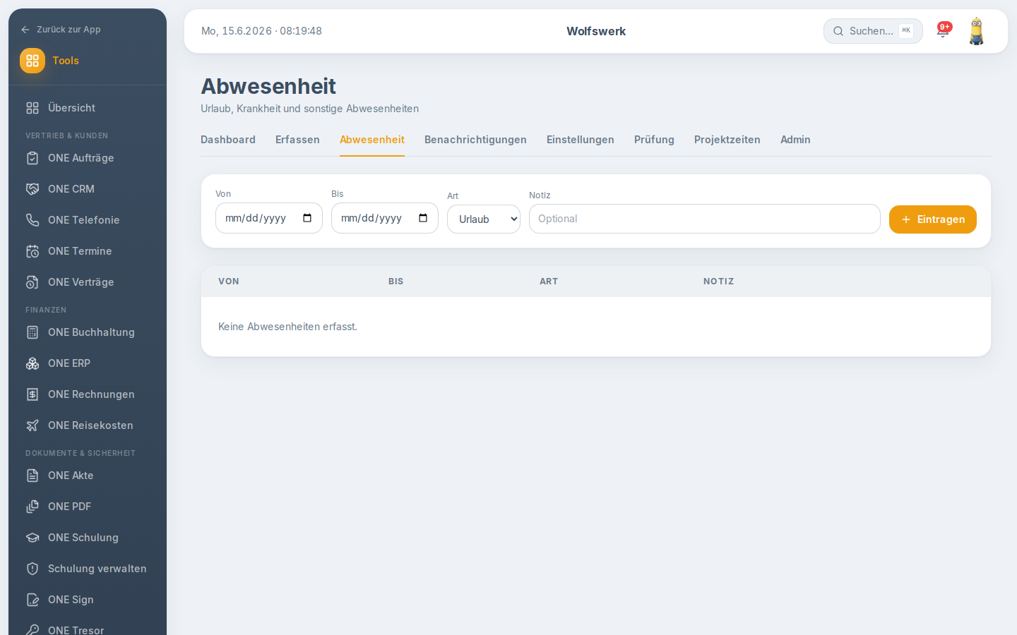 Abwesenheit in zeiterfassung
