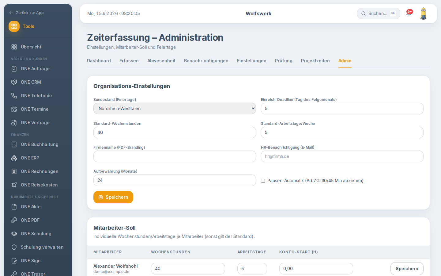 Admin in zeiterfassung
