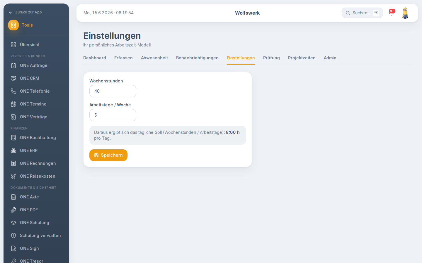 Einstellungen in zeiterfassung