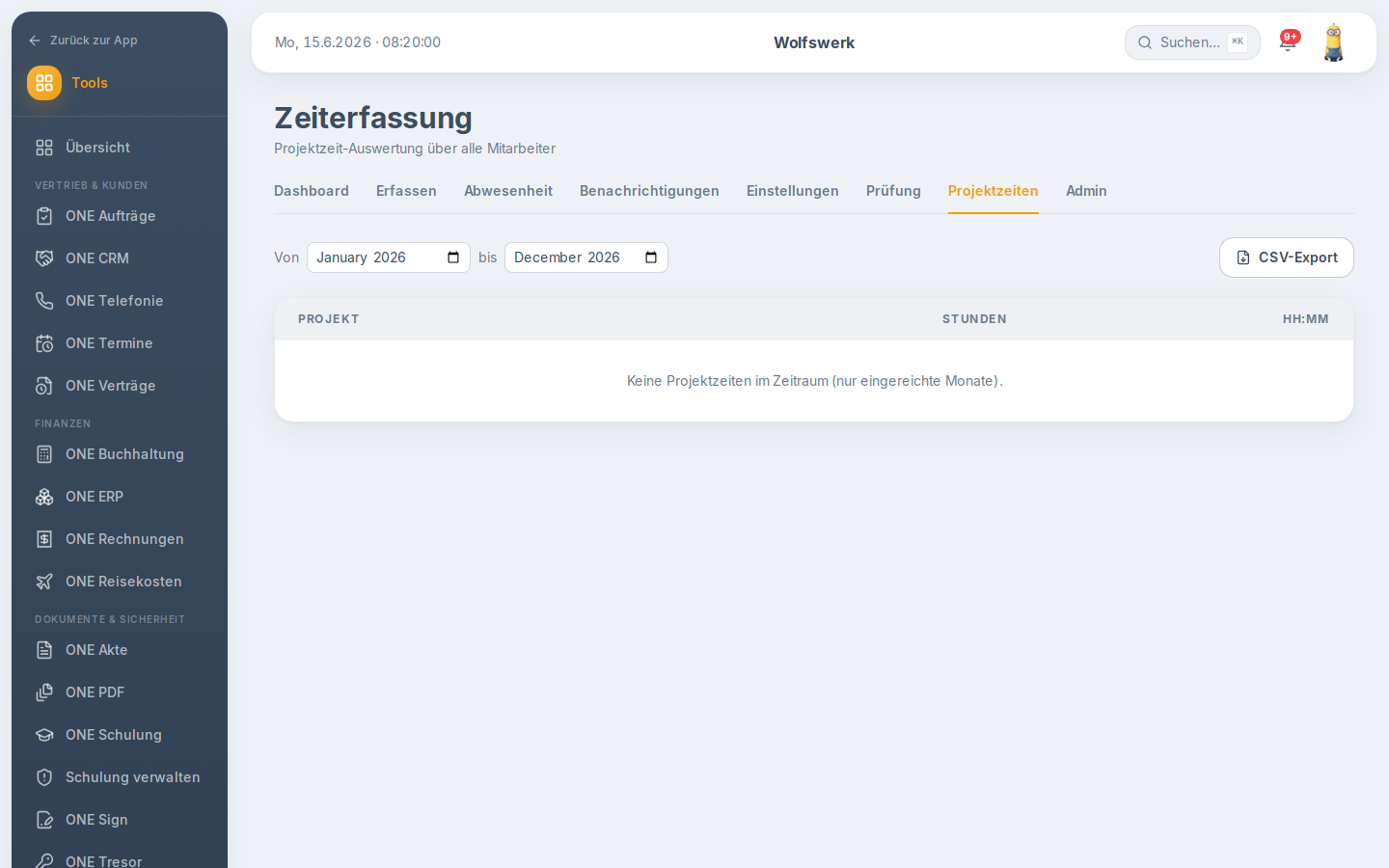 Projektzeiten in zeiterfassung